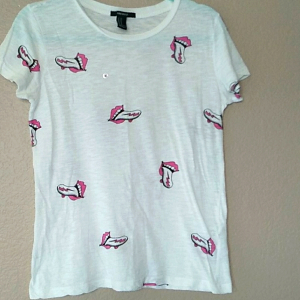 FOREVER 21 ☆Womans White Short sleeves top pop art